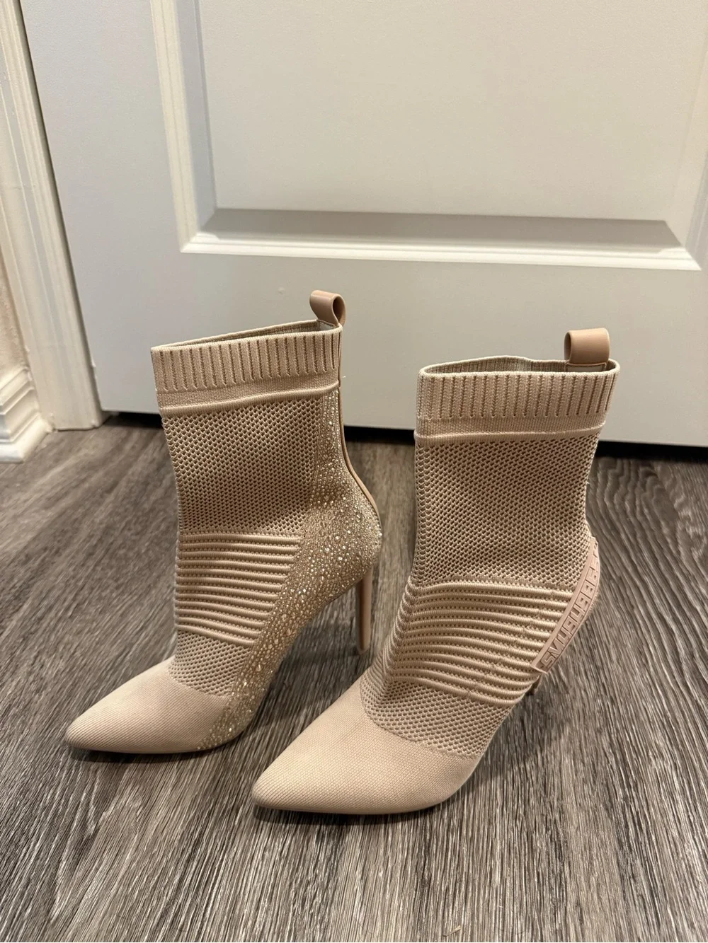 Steve Madden Women's Beige Knit Pointed-Toe Sock Booties